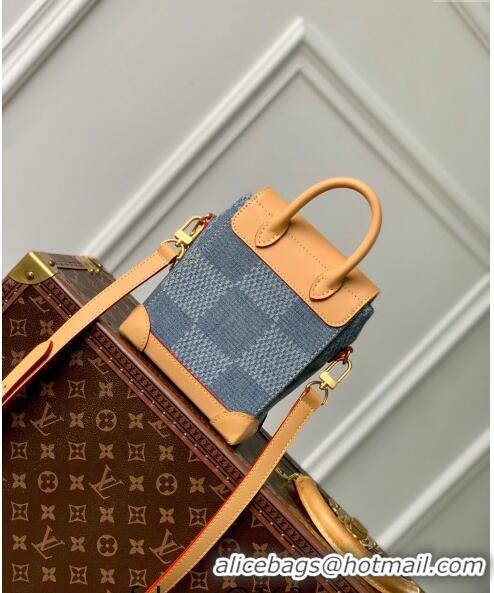 Promotional Louis Vuitton Nano Steamer Mini bag in Blue Damier Denim 3D Cotton Canvas N40751 2024