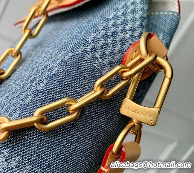 Promotional Louis Vuitton Nano Steamer Mini bag in Blue Damier Denim 3D Cotton Canvas N40751 2024