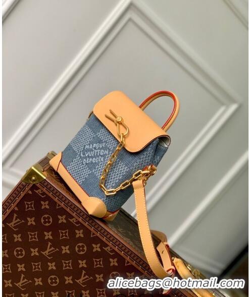 Promotional Louis Vuitton Nano Steamer Mini bag in Blue Damier Denim 3D Cotton Canvas N40751 2024