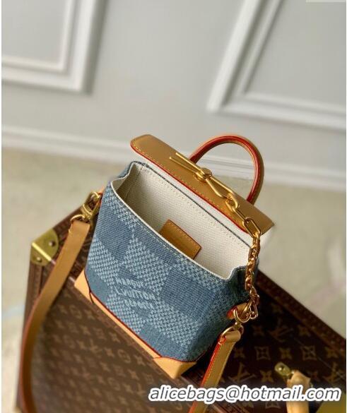 Promotional Louis Vuitton Nano Steamer Mini bag in Blue Damier Denim 3D Cotton Canvas N40751 2024