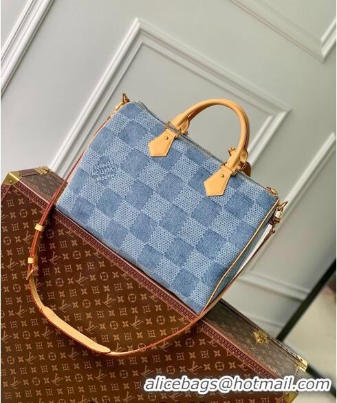 Famous Brand Louis Vuitton Speedy 40 Bandouliere bag in Blue Damier Denim 3D Cotton N40701 2024