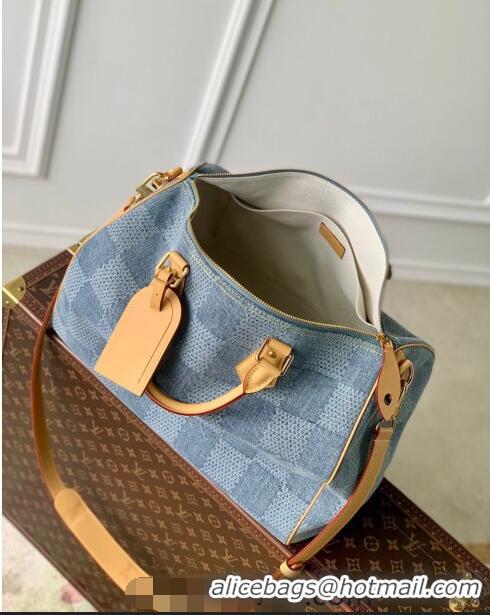 Famous Brand Louis Vuitton Speedy 40 Bandouliere bag in Blue Damier Denim 3D Cotton N40701 2024