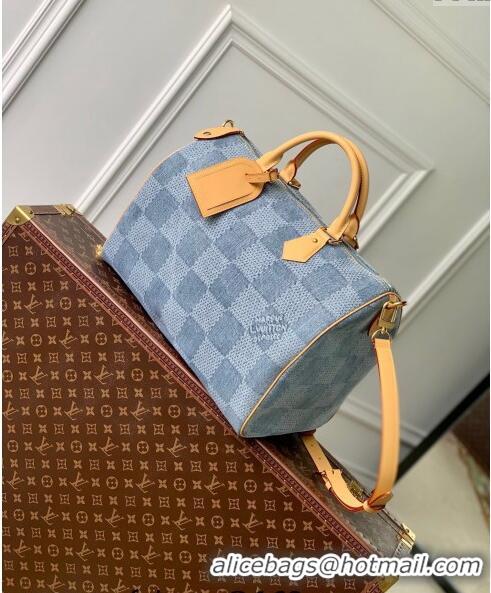 Famous Brand Louis Vuitton Speedy 40 Bandouliere bag in Blue Damier Denim 3D Cotton N40701 2024