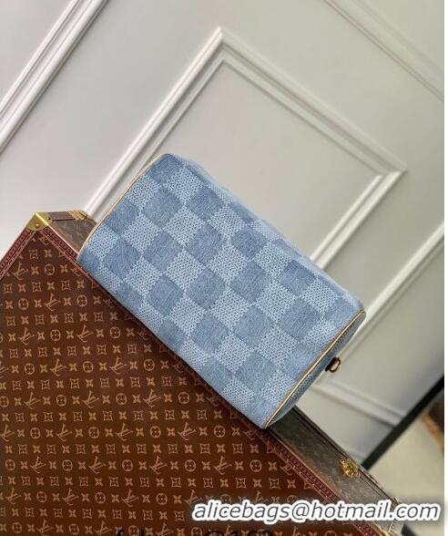 Famous Brand Louis Vuitton Speedy 40 Bandouliere bag in Blue Damier Denim 3D Cotton N40701 2024