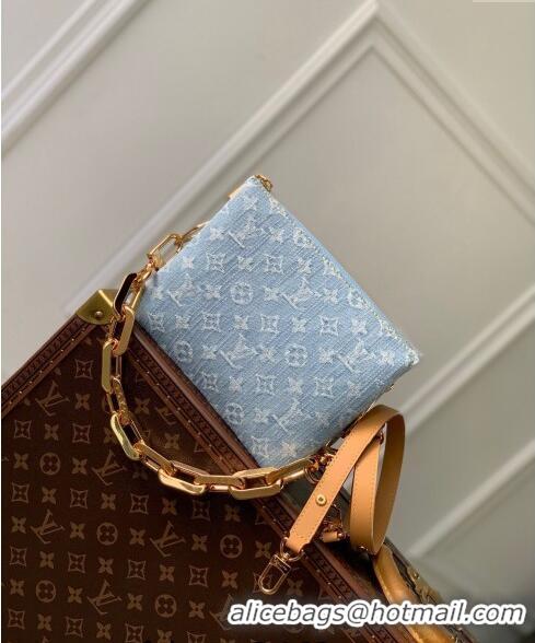 Promotional Louis Vuitton Coussin BB Bag in Washed Blue Monogram Denim 100% GOTS-certified Cotton M11401 2024