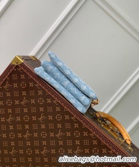 Promotional Louis Vuitton Coussin BB Bag in Washed Blue Monogram Denim 100% GOTS-certified Cotton M11401 2024