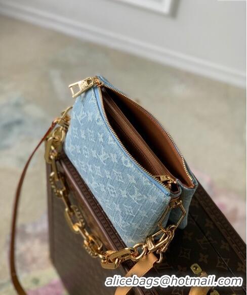 Promotional Louis Vuitton Coussin BB Bag in Washed Blue Monogram Denim 100% GOTS-certified Cotton M11401 2024