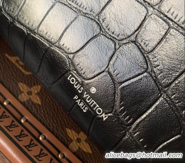 Super Quality Louis Vuitton Slim Trunk Hobo bag in Black Embossed Leather M25445 2024