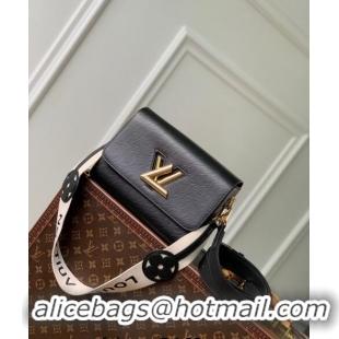 Top Quality Louis Vuitton Twist MM Bag in Epi Leather with Monogram Flower Strap M24765 Black 2024