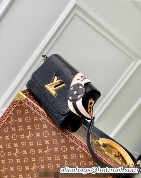 Top Quality Louis Vuitton Twist MM Bag in Epi Leather with Monogram Flower Strap M24765 Black 2024