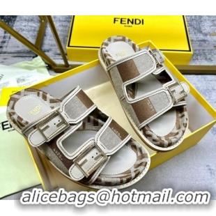 Pretty Style Fendi Feel Feel Flat Slide Sandals in Printed Canvas Grey/Brown 604172