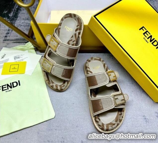 Pretty Style Fendi Feel Feel Flat Slide Sandals in Printed Canvas Grey/Brown 604172