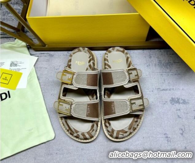 Pretty Style Fendi Feel Feel Flat Slide Sandals in Printed Canvas Grey/Brown 604172