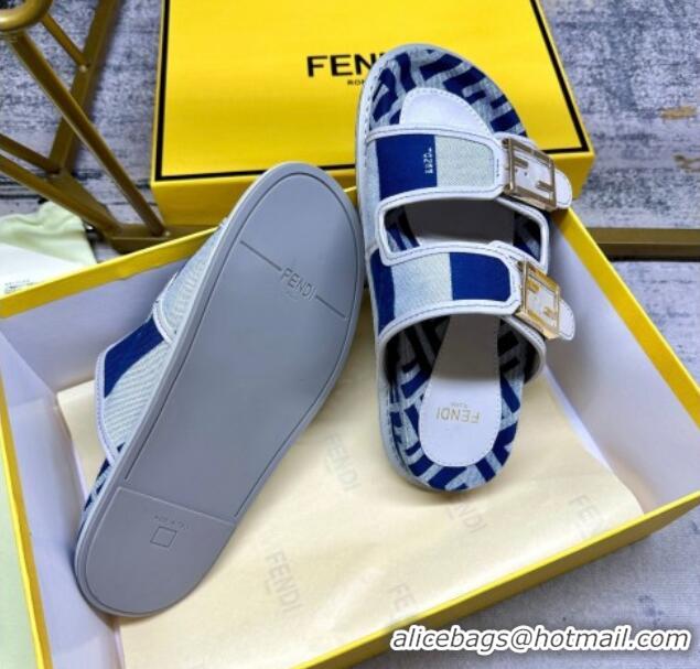 Lower Price Fendi Feel Feel Flat Slide Sandals in Printed Canvas Grey/Blue/White 604173