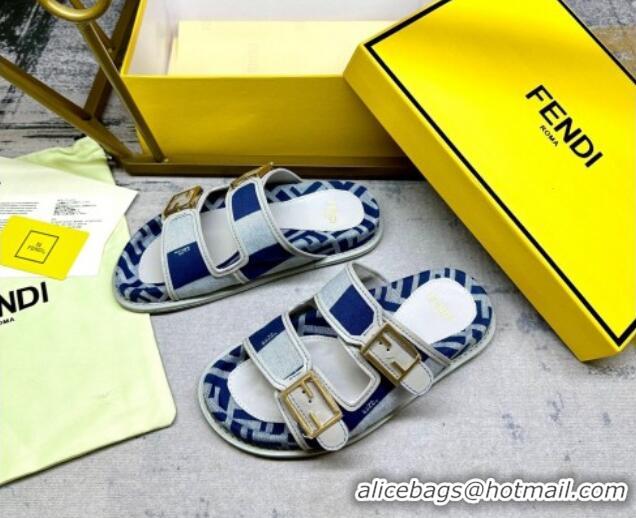 Lower Price Fendi Feel Feel Flat Slide Sandals in Printed Canvas Grey/Blue/White 604173