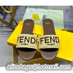 Buy Discount Fendi Signature Flat Slide Sandals in PP Straw Yellow 604177