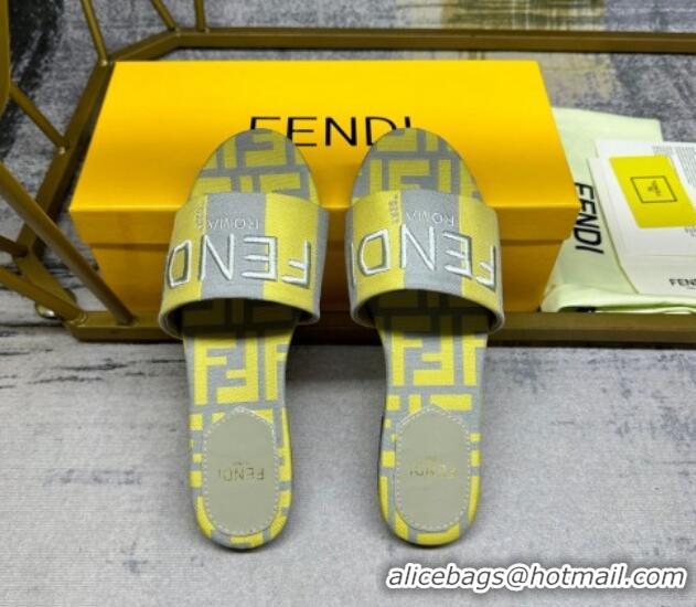 Low Cost Fendi Signature Flat Slide Sandals in Printed Canvas Grey/Yellow 604179