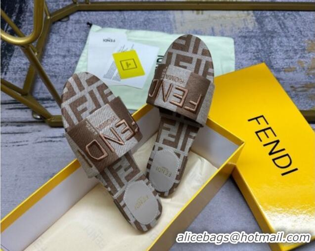 Good Quality Fendi Signature Flat Slide Sandals in Printed Canvas Grey/Brown 604181