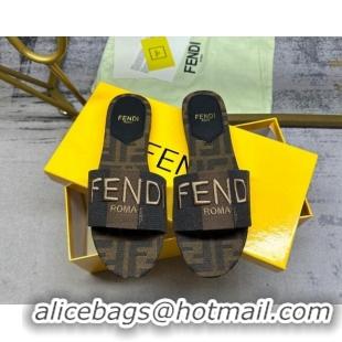 Best Price Fendi Signature Flat Slide Sandals in Printed Canvas Brown/Black 604182