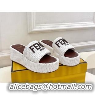 Good Looking Fendi Sunshine Wedge Slide Sandals in PP Straw White 604188