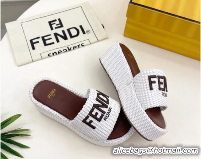 Good Looking Fendi Sunshine Wedge Slide Sandals in PP Straw White 604188