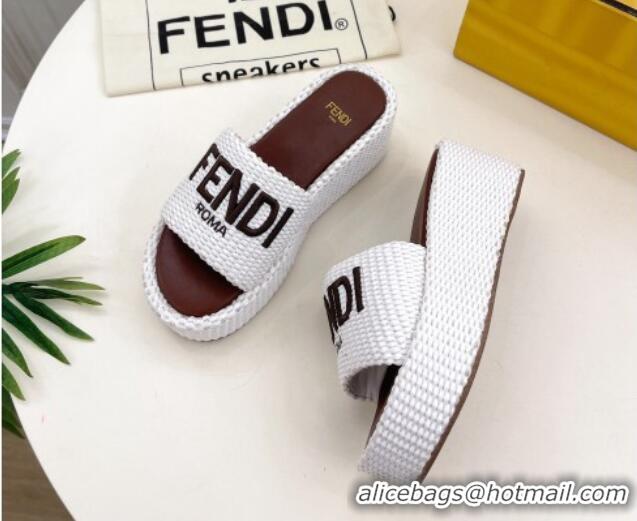 Good Looking Fendi Sunshine Wedge Slide Sandals in PP Straw White 604188