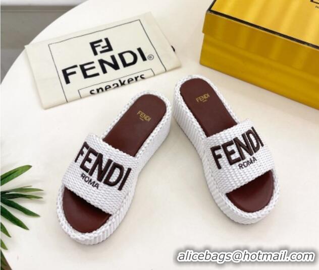 Good Looking Fendi Sunshine Wedge Slide Sandals in PP Straw White 604188