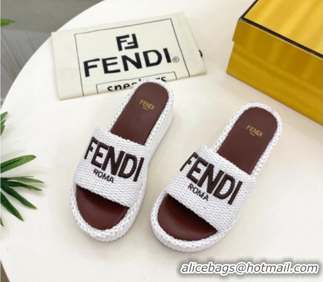 Good Looking Fendi Sunshine Wedge Slide Sandals in PP Straw White 604188