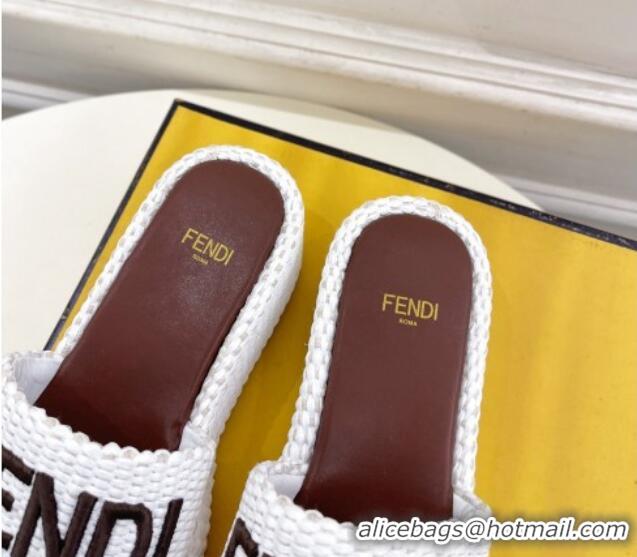 Good Looking Fendi Sunshine Wedge Slide Sandals in PP Straw White 604188