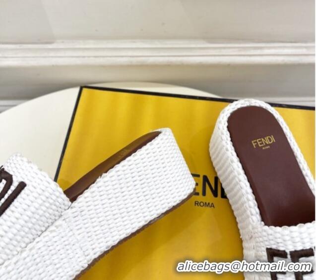 Good Looking Fendi Sunshine Wedge Slide Sandals in PP Straw White 604188