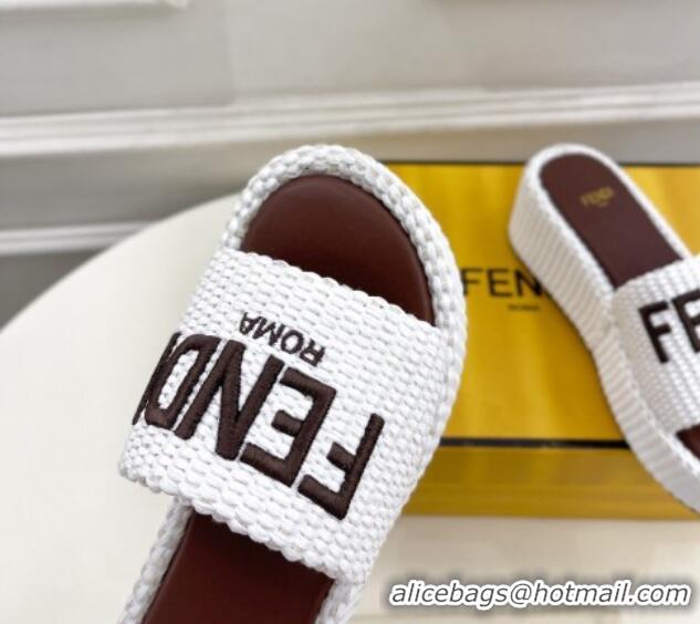 Good Looking Fendi Sunshine Wedge Slide Sandals in PP Straw White 604188