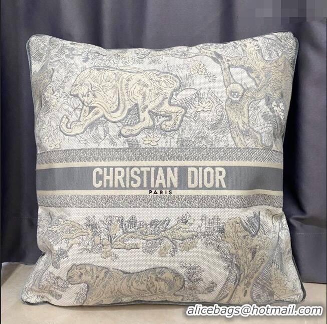 Famous Brand Dior Square Pillow 50cm in Toile de Jouy Embroidery CD2523 Grey