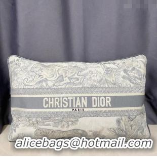 Luxurious Dior Large Rectangular Pillow 30x50cm in Toile de Jouy Embroidery CD2524 Grey