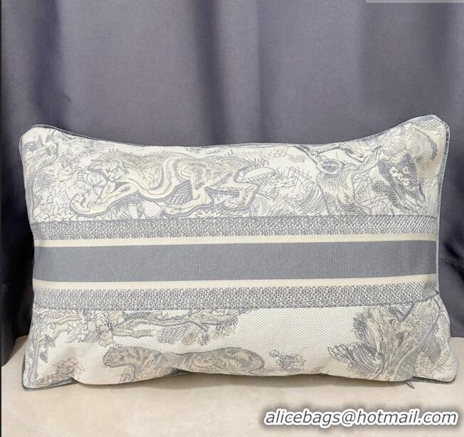 Luxurious Dior Large Rectangular Pillow 30x50cm in Toile de Jouy Embroidery CD2524 Grey