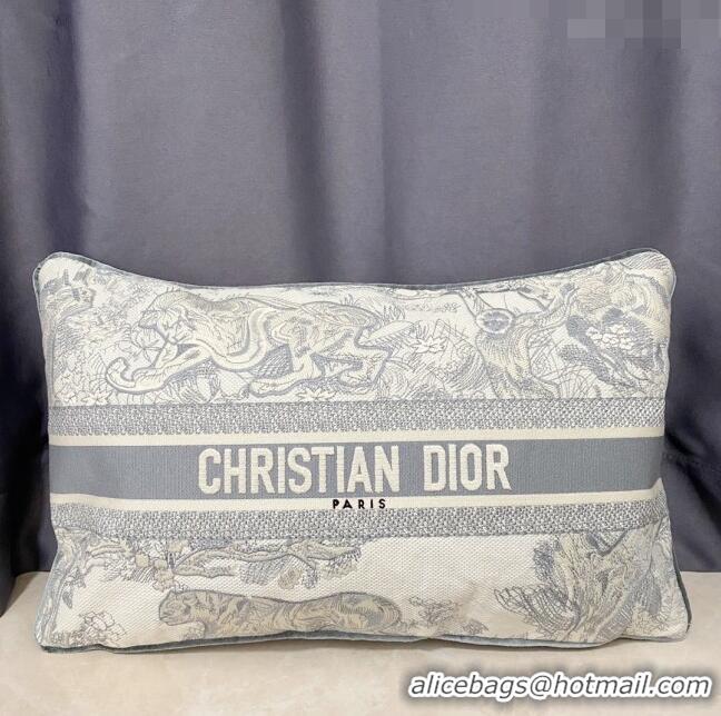 Luxurious Dior Large Rectangular Pillow 30x50cm in Toile de Jouy Embroidery CD2524 Grey