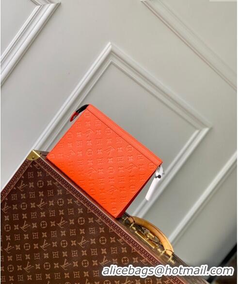 Grade Cheap Louis Vuitton Pochette Voyage MM Pouch in Monogram Leather M61692 Orange 2024