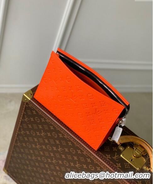 Grade Cheap Louis Vuitton Pochette Voyage MM Pouch in Monogram Leather M61692 Orange 2024