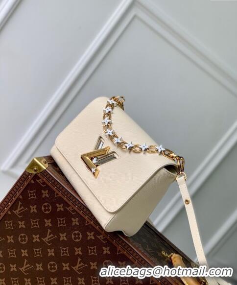 New Design Louis Vuitton Twist MM Bag in Epi Leather with Monogram Flower M24043 Quartz White 2024