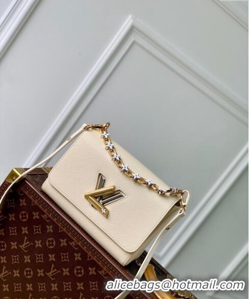 New Design Louis Vuitton Twist MM Bag in Epi Leather with Monogram Flower M24043 Quartz White 2024