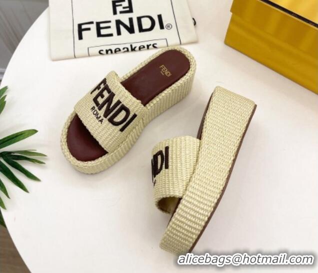 Unique Style Fendi Sunshine Wedge Slide Sandals in PP Straw Yellow 604189