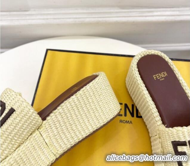 Unique Style Fendi Sunshine Wedge Slide Sandals in PP Straw Yellow 604189