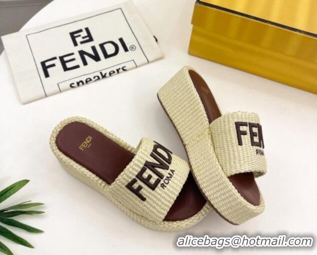 Unique Style Fendi Sunshine Wedge Slide Sandals in PP Straw Yellow 604189