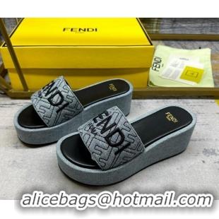 Grade Quality Fendi Sunshine Wedge Slide Sandals in Denim Grey 604192