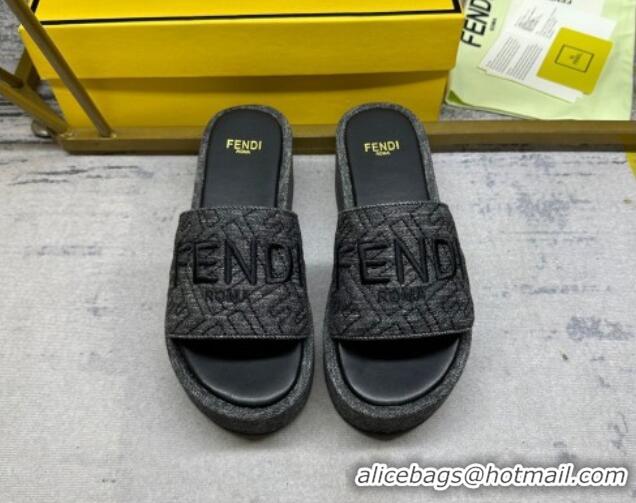 Best Grade Fendi Sunshine Wedge Slide Sandals in Denim Black 604194