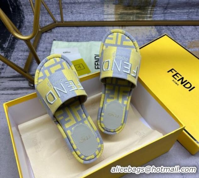 Top Grade Fendi Sunshine Wedge Slide Sandals in Printed Canvas Grey/Yellow 604195