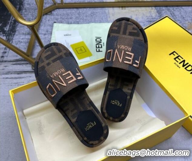 Most Popular Fendi Sunshine Wedge Slide Sandals in Printed Canvas Black/Brown 604197