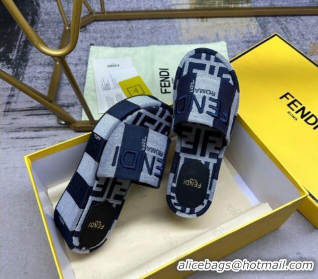 Good Product Fendi Sunshine Wedge Slide Sandals in Printed Canvas Grey/Dark Blue 604199