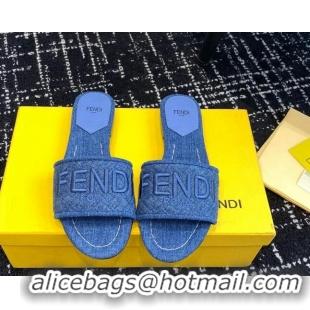 Durable Fendi Signature Flat Slide Sandals in Quilted Denim Dark Blue 604200