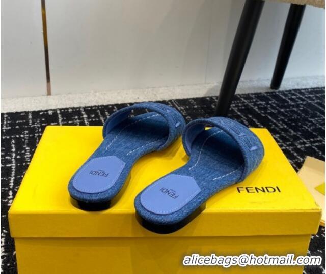 Durable Fendi Signature Flat Slide Sandals in Quilted Denim Dark Blue 604200