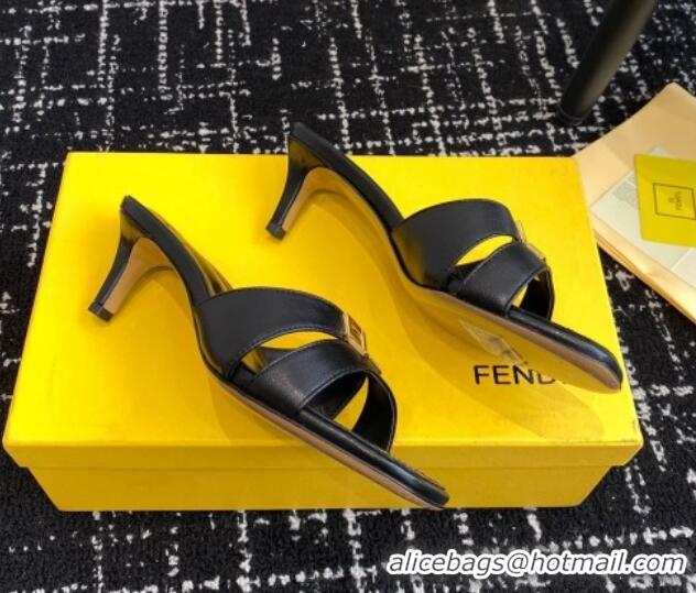 Good Looking Fendi FFold medium-heeled slide sandals 6cm in Calfskin Black 604202